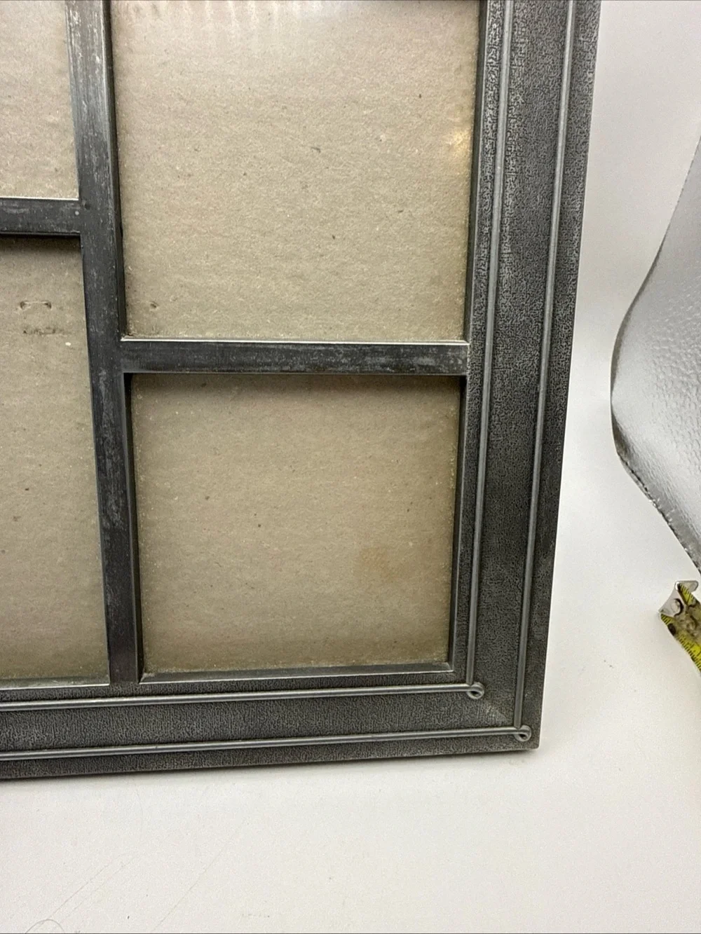 VTG Pewter Frame 9”x9.5” Hold 5 Photos 2- 2x 1.5 & 2- 2 3/8 x 1.75 1- 4x3 Scroll